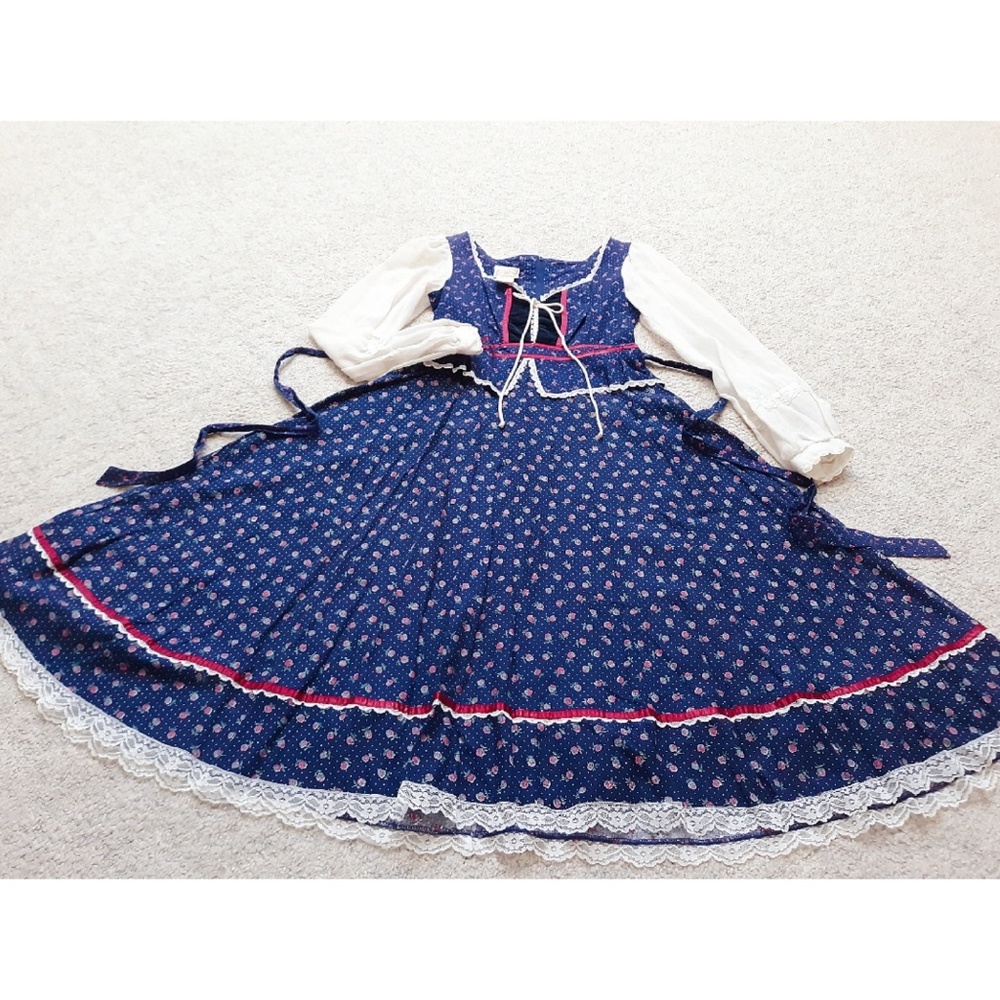 Gunne Sax blue and pink midi prairie dress 11
